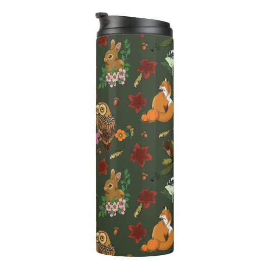 Waldtiere im Herbst grün Thermosbecher (Nach rechts gedreht)