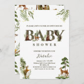 Waldtiere im offenen Haus Babydusche Einladung (Vorne/Hinten)