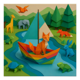 Waldtiere im Origami-Stil – Bunte Origami-Wildnis  Poster