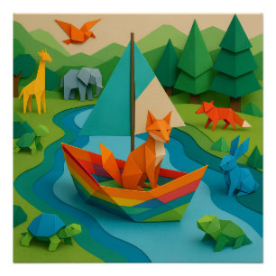 Waldtiere im Origami-Stil – Bunte Origami-Wildnis Poster