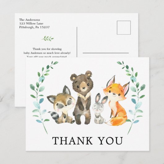 Waldtiere im Wald Danke Postkarte (Vorne/Hinten)