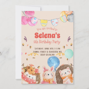 Waldtiere in Aquarellen Kindergeburtstag Party Einladung