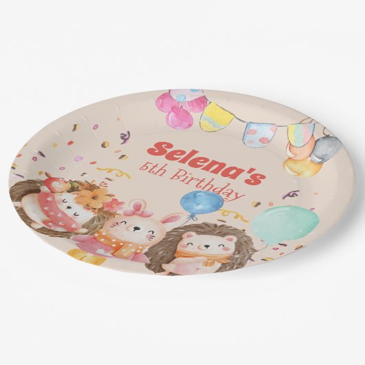 Waldtiere in Aquarellen Pappteller (Schrägansicht)