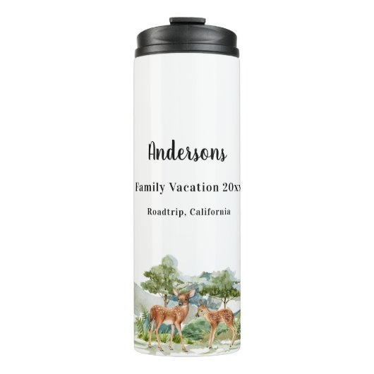 Waldtiere in Familienurlaub Thermosbecher (Vorderseite)