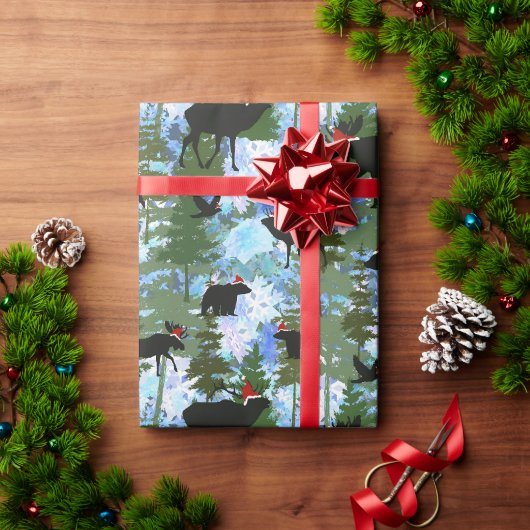 Waldtiere in Santa-Hüten Geschenkpapier (Feiertagsgeschenk)