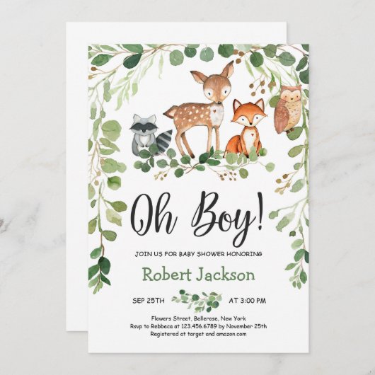 Waldtiere in Wäldern - Junge Dusche Einladung (Vorne/Hinten)