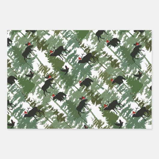Waldtiere in Weihnachtsmannmützen Geschenkpapier Set (Vorderseite 3)