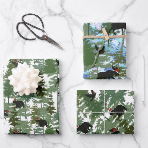 Waldtiere in Weihnachtsmannmützen Geschenkpapier Set