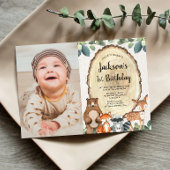 Waldtiere Junge 1. Geburtstag Foto Einladung