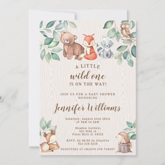 Waldtiere Junge Dusche Einladung (Vorderseite)