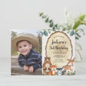 Waldtiere Junge Geburtstags-Foto Einladung (Stehend Vorderseite)