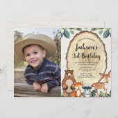 Waldtiere Junge Geburtstags-Foto Einladung (Vorne/Hinten)