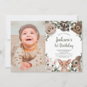 Waldtiere Jungen 1. Geburtstag Foto Einladung (Vorderseite)