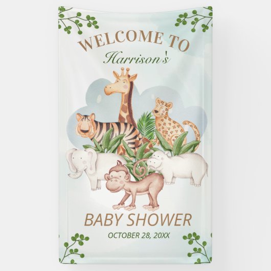 Waldtiere Jungle Greenery Kinderdusche Banner (Vertikal)