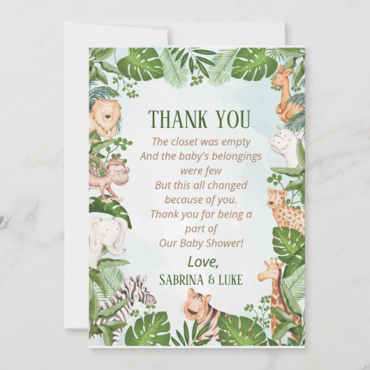 Waldtiere Jungle Greenery Kinderdusche Dankeskarte (Vorderseite)