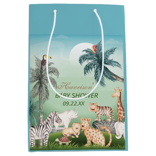 Waldtiere Jungle Greenery Kinderdusche Mittlere Geschenktüte (Vorderseite)