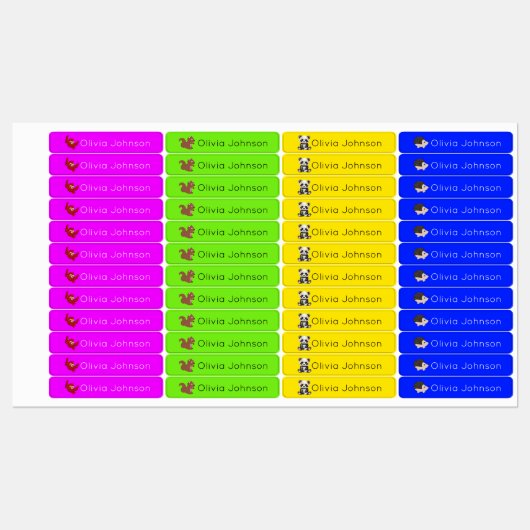 Waldtiere Kinder benennen Eisen auf | Neonkleidung Etiketten (Blatt)