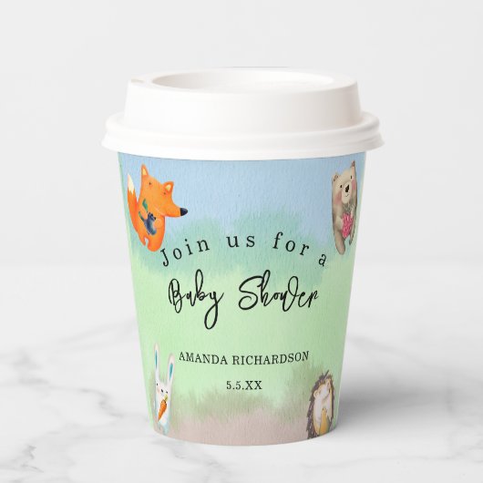 Waldtiere Kinderdusche Pappbecher (Rückseite)