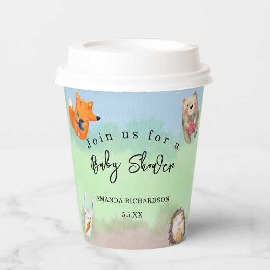 Waldtiere Kinderdusche Pappbecher (Vorderseite)