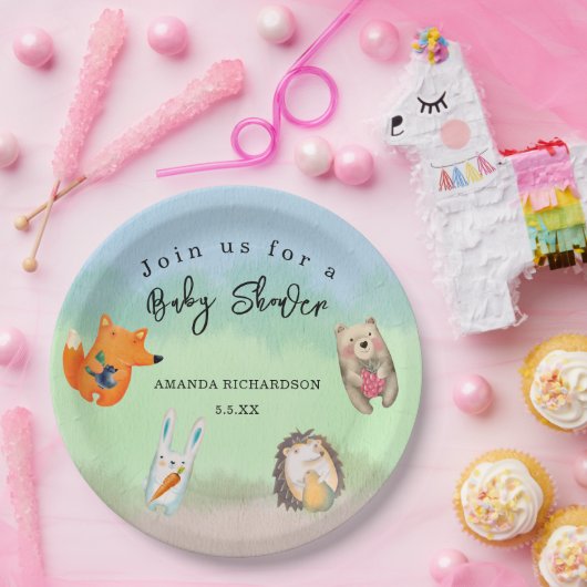 Waldtiere Kinderdusche Pappteller (Party)