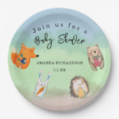 Waldtiere Kinderdusche Pappteller (Vorderseite)