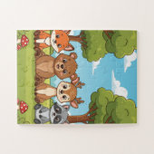 Waldtiere Kinderpuzzle | Süßer Fuchs Bär Hirsch  Puzzle (Horizontal)