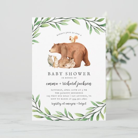 Waldtiere Kleindusche für Waldtiere Einladung (Stehend Vorderseite)