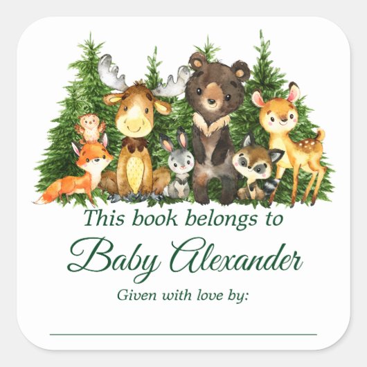 Waldtiere Kleinkinddusche Buchschilder Quadratischer Aufkleber (Vorderseite)