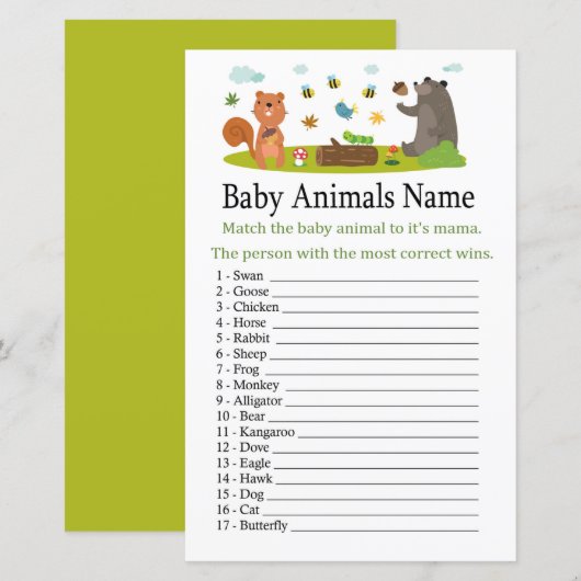 Waldtiere Kleintiere Name Game (Vorne/Hinten)
