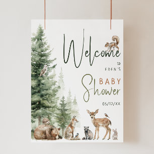 Waldtiere Landtiere Begrüßung Babydusche Zeichen Poster