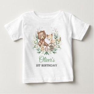 Waldtiere Leafy Greenery 1. Geburtstag Junge Baby T-shirt
