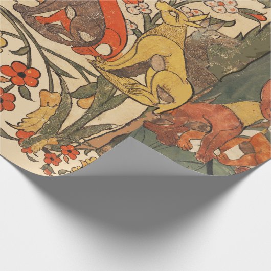 WALDTIERE, LEOPARD, JACKALS, RABBITS, BLUME GESCHENKPAPIER (Ecke)