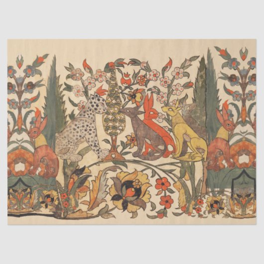 WALDTIERE, LEOPARD, JACKALS, RABBITS, BLUME SEIDENPAPIER (Vorderseite)