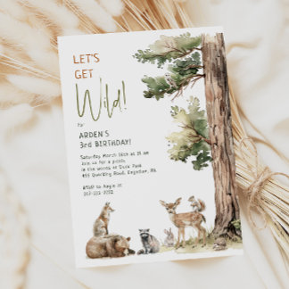 Waldtiere "Let's Get Wild" Kindergeburtstag Einladung