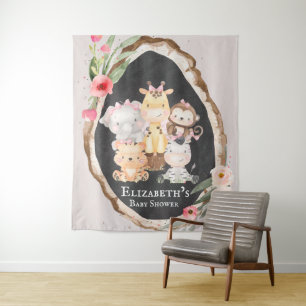 Waldtiere Mädchen Baby Shower Foto Booth Wandteppich