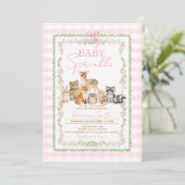 Waldtiere Mädchen Sprinkle | Rosa Gingham Einladung (Stehend Vorderseite)