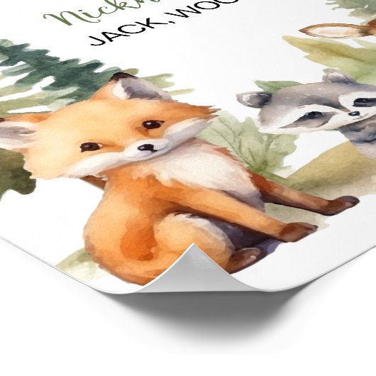 Waldtiere - Meilenstein-Zeichen des ersten Jahres Poster (Ecke)