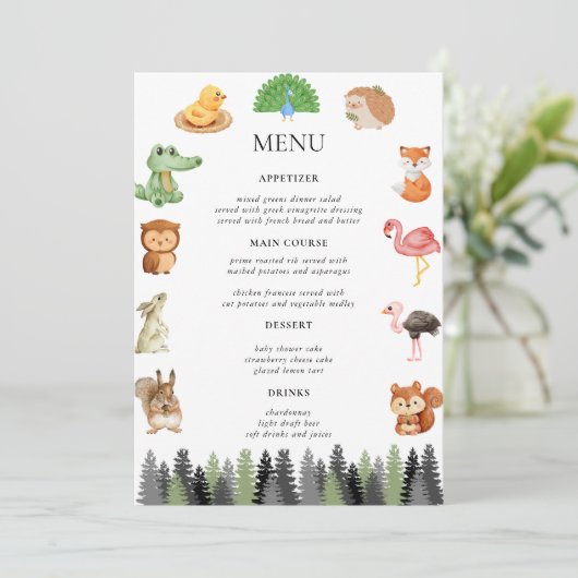 Waldtiere Menükarte (Stehend Vorderseite)