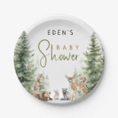 Waldtiere mit Name Baby Dusche Pappteller (Vorderseite)