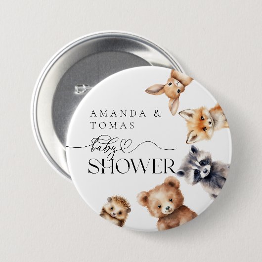 Waldtiere Moderne Babydusche Button (Vorne & Hinten)