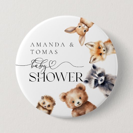 Waldtiere Moderne Babydusche Button (Vorderseite)