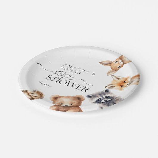 Waldtiere Moderne Babydusche Pappteller (Schrägansicht)