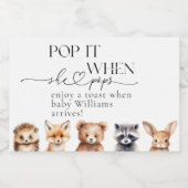 Waldtiere Moderne Babydusche Schaumweinetikett (Einzelnes Label)