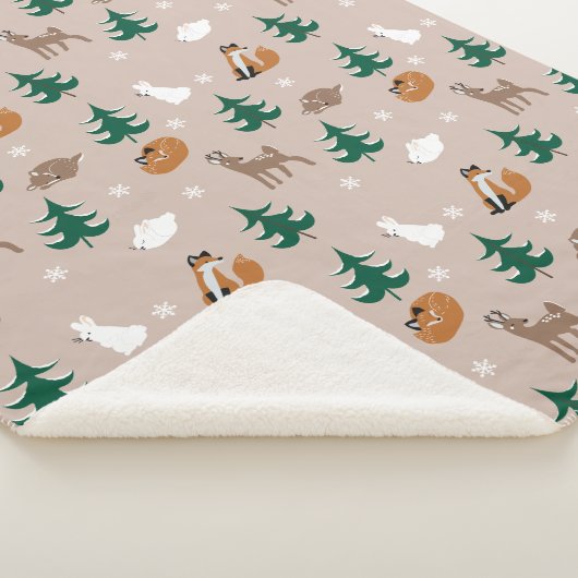 Waldtiere Muster Schnee bedeckte Bäume braun Sherpadecke (3/4)