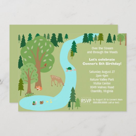 Waldtiere Natur Geburtstagsparty Einladung (Vorne/Hinten)