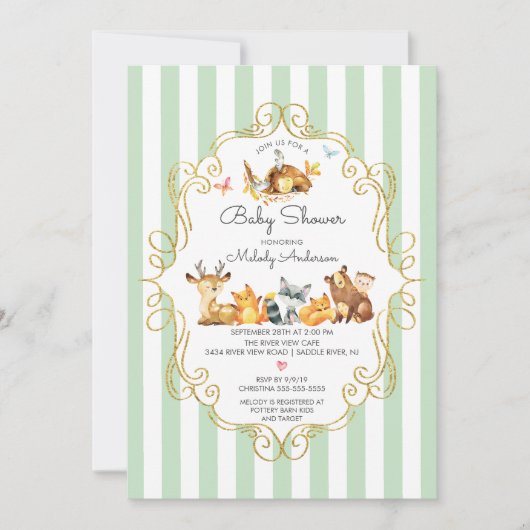 Waldtiere neutrale Babydusche Einladung (Vorderseite)