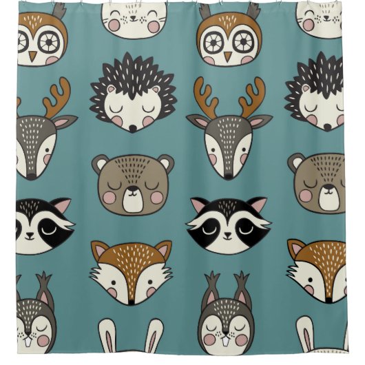 Waldtiere Niedliches Vintages Muster Duschvorhang (Vorderseite)