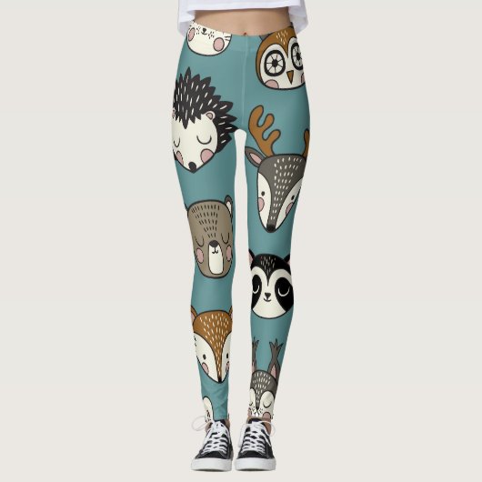 Waldtiere Niedliches Vintages Muster Leggings (Vorderseite)