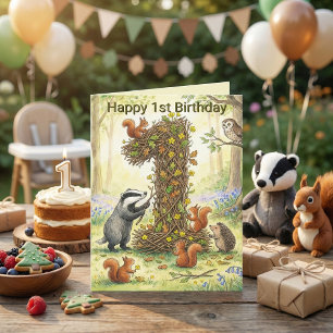 Waldtiere Nummer 1 Foto zum ersten Geburtstag Karte