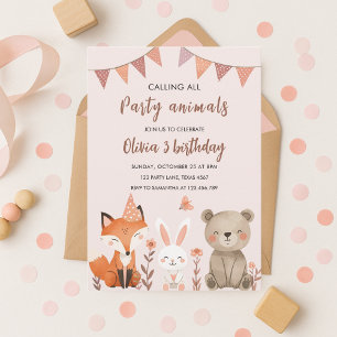 Waldtiere Party Birthday Forest Animal Girl Einladung